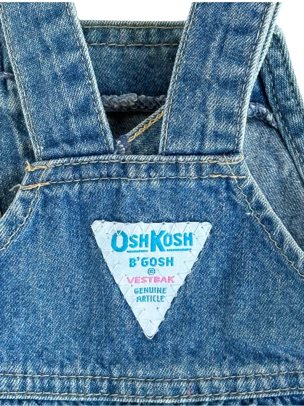Vintage 80s OshKosh B‘Gosh Baby Girl Denim Bubble Vestbak Romper Size 12M USA